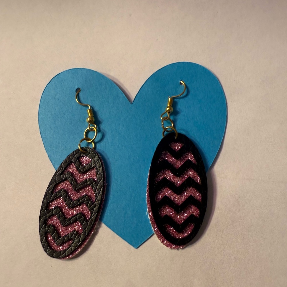 Hand Crafted Pink and Black Chevron Earrings